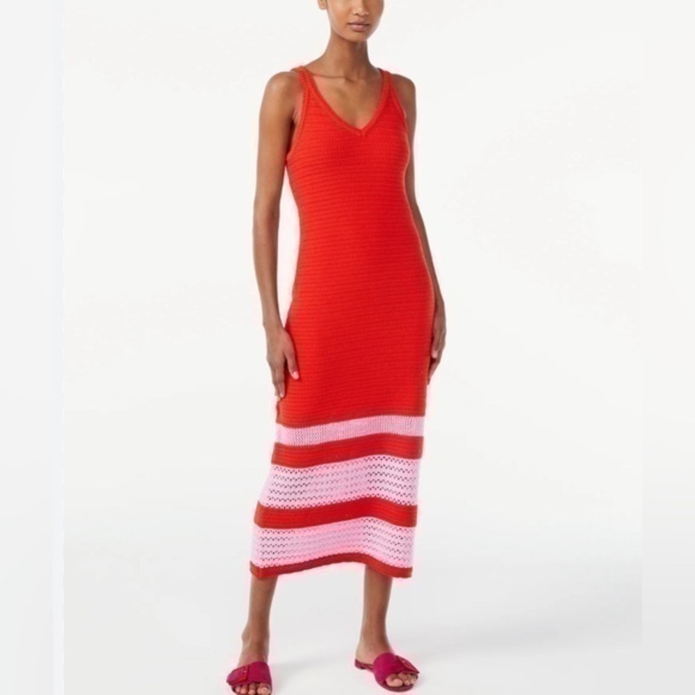 Scoop orange/red and pink strip knit dress large